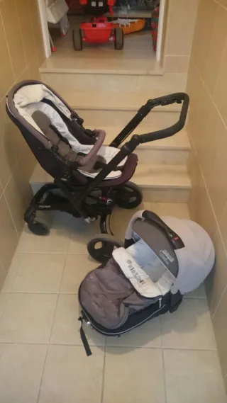 Silla d paseo y capazo+ cuna madera blanca+cuna vi