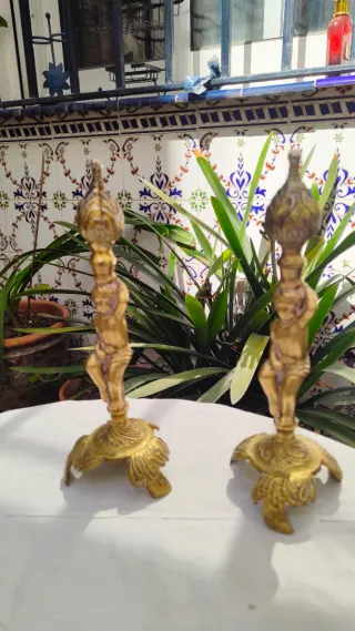 Conjunto 2 Figuras Bronce Querubín Antiguas