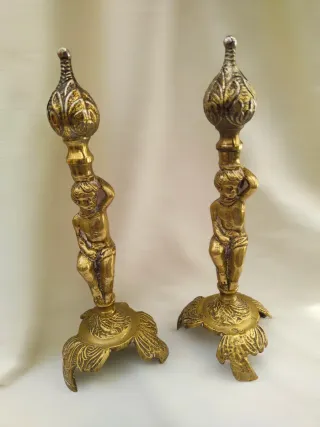 Conjunto 2 Figuras Bronce Querubín Antiguas