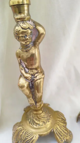 Conjunto 2 Figuras Bronce Querubín Antiguas
