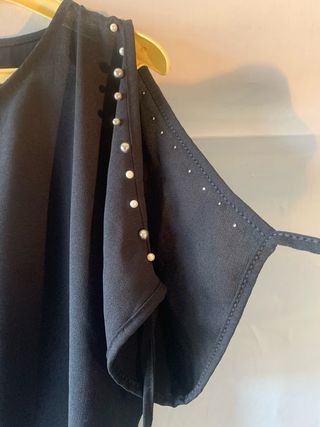 Blusa Fashion nera con perle taglia L