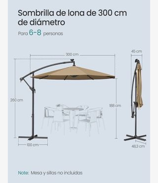 Sombrilla de jardín beige con luces LED