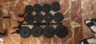 Mancuernas,Kit Pesas 40kg Barra Larga y Kettlebell