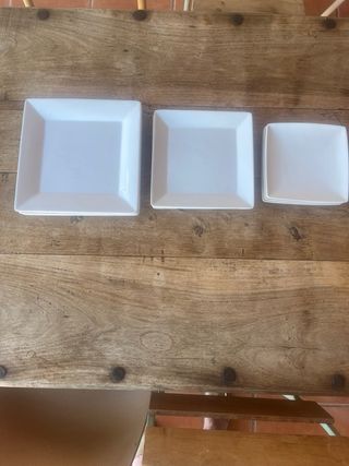 12 Platos Cuadrados Blancos Porcelana