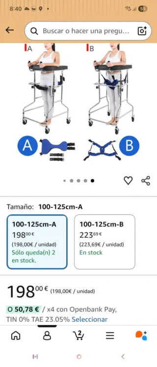 Andador de rehabilitación con asiento