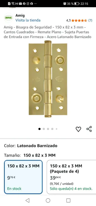Bisagras grandes de seguridad marca AMIG