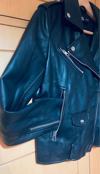 Chaqueta Biker Efecto Piel Zara Negra Talla M