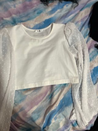 Camiseta blanca algodón mangas gasa Talla XS