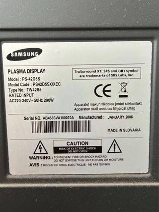 TV Plasma Samsung 42" (Ideal Retro-Gaming)