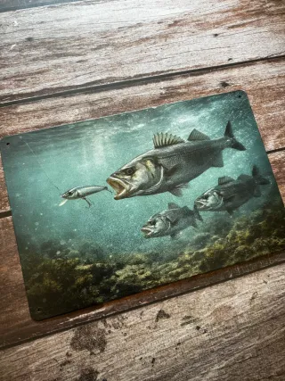 PLACA CARTEL DECORATIVO DE PESCA LUBINAS SEÑUELO