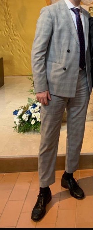 Traje completo cruzado de cuadros gris de hombre