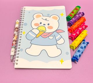 Libreta Oso con Bolígrafos y Marcadores
