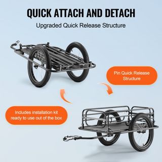Remolque de Carga para Bicicleta, Capacidad de Carga de 275 lbs/124.7 kg, Carro de Bicicleta de Alta Resistencia, Almacenamiento Compacto Plegable y Liberación Rápida con Enganche Universal, Rueda...