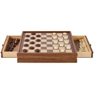 Juego de Ajedrez de Madera Sólida, Juego de Ajedrez y Damas 2-en-1 de 15 pulgadas, Juegos de Tablero de Ajedrez con Cajón de Almacenamiento y Piezas de Ajedrez y Damas con Peso y 2 Reinas, para Ad...