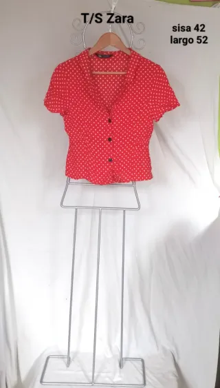 Blusa Zara Estampada Corazones Roja Talla S