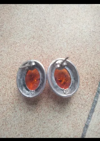 Pendientes vintage de plata y ámbar.