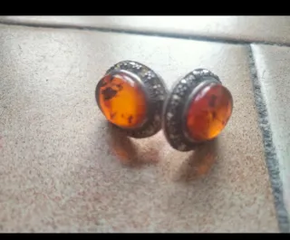 Pendientes vintage de plata y ámbar.