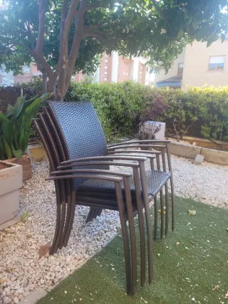 Set 4 Sillas Jardín Metal Mimbre