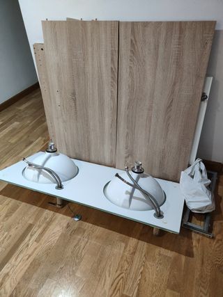 Mueble baño doble seno encimera cristal 120cm