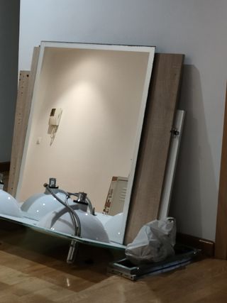 Mueble baño doble seno encimera cristal 120cm