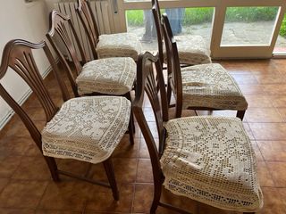 6 Sillas de Comedor Madera y Tela