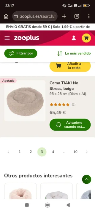 Cama anti estrés para gato beige