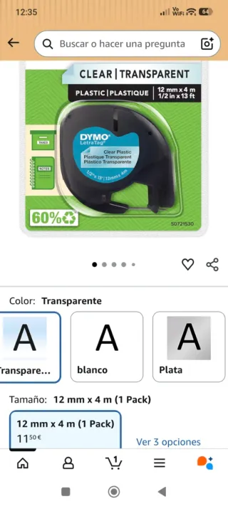 Recambio etiquetas DYMO transparentes