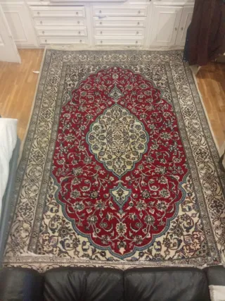 Alfombra Persa Iraní Lana Beige y Roja