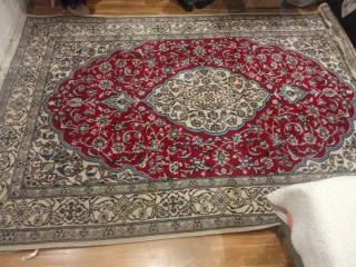 Alfombra Persa Iraní Lana Beige y Roja