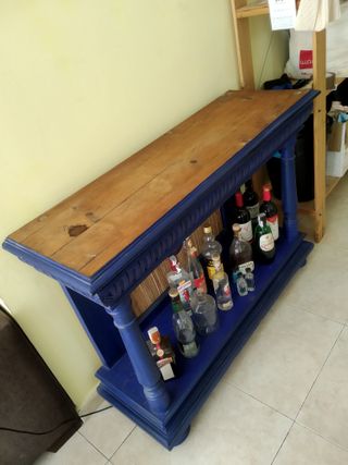 Mueble Bar Madera Azul y madera natural