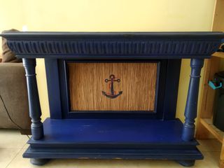 Mueble Bar Madera Azul y madera natural