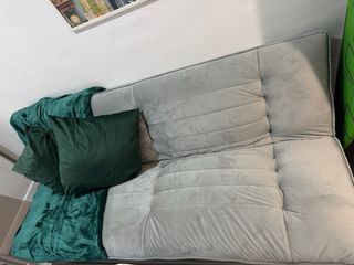 Sofá Cama Beige/Gris Metálico Terciopelo