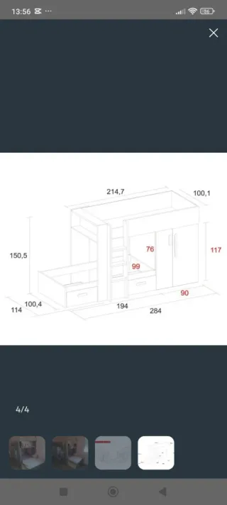 Cama tren juvenil con armario incluye dos colchone