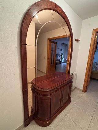 Mueble recibidor madera con espejo