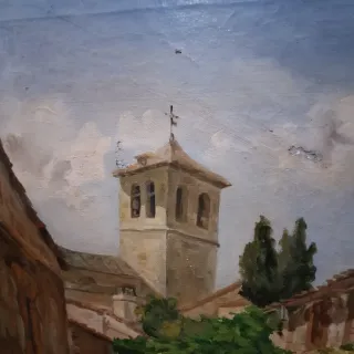 Óleo Antiguo Paisaje Pueblo