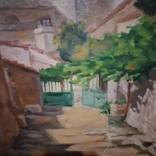 Óleo Antiguo Paisaje Pueblo