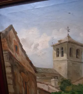 Óleo Antiguo Paisaje Pueblo