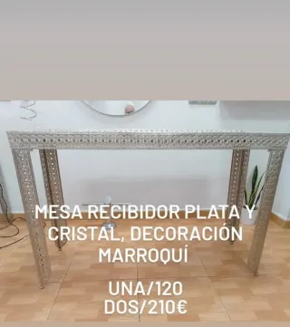 Mesa recibidor plata y cristal