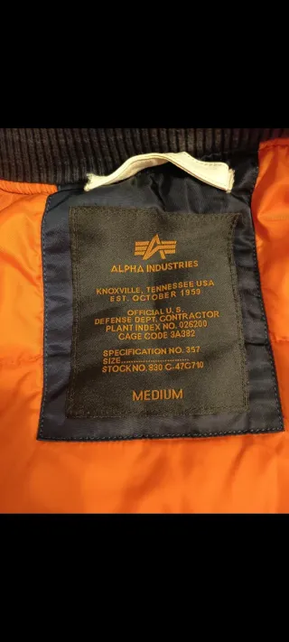 Chaqueta Alpha Industries 3/4 Azul/Blanca