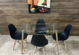 Mesa de vidrio templado nórdica de 120 cm o 140 cm con 4 sillas nórdicas