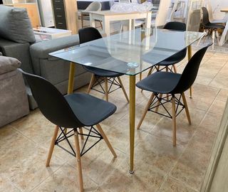 Mesa de vidrio templado nórdica de 120 cm o 140 cm con 4 sillas nórdicas
