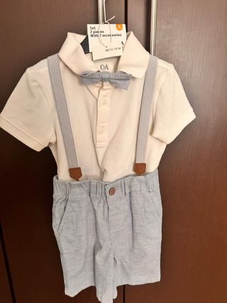 Conjunto Bautizo Niño Camisa Tirantes Pajarita