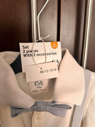 Conjunto Bautizo Niño Camisa Tirantes Pajarita