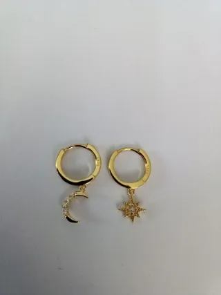 Pendientes Luna y Estrella Plata Dorada