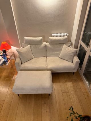 Divano 2 posti + pouf tessuto beige