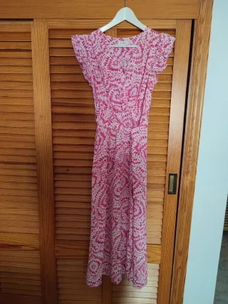 Vestido midi  rosa y blanco
