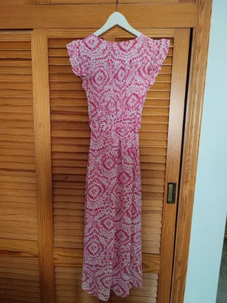 Vestido midi  rosa y blanco