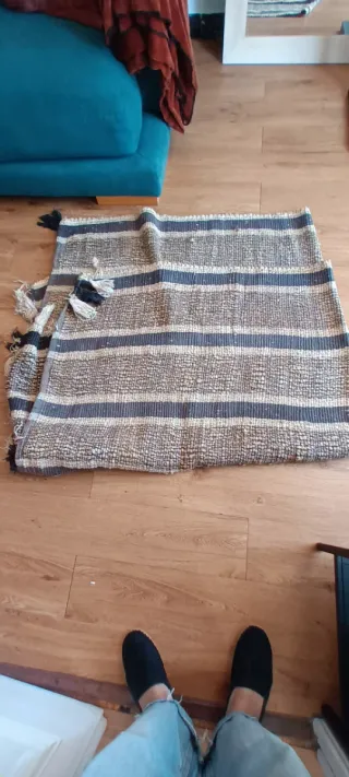 Alfombra Yute Beige y Azul