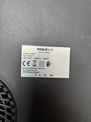 Placa Inducción Taurus Darkfire Double 3500W