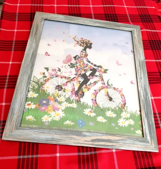 Cuadro Decorativo Chica Bicicleta Flores